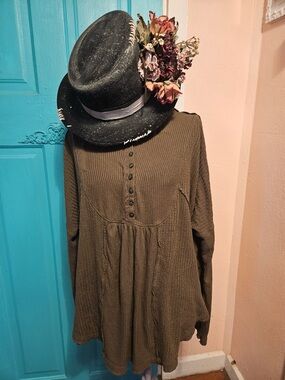 Free People Olive Green Waffle Knit Tunic Top